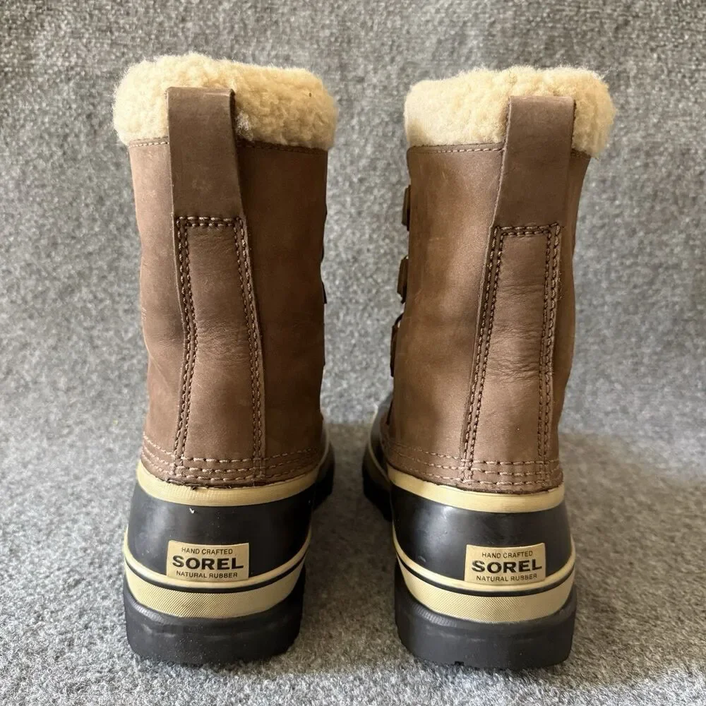 Sorel Caribou Men's Winter Snow Boots Brown Leather Lace Up Mid-Calf 7 US